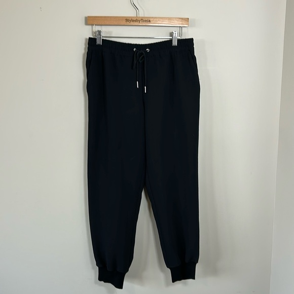 Aritzia Wilfred Buffon Crepe Jogger Pant Black Pockets Drawstring Trendy Sz M - Picture 2 of 14